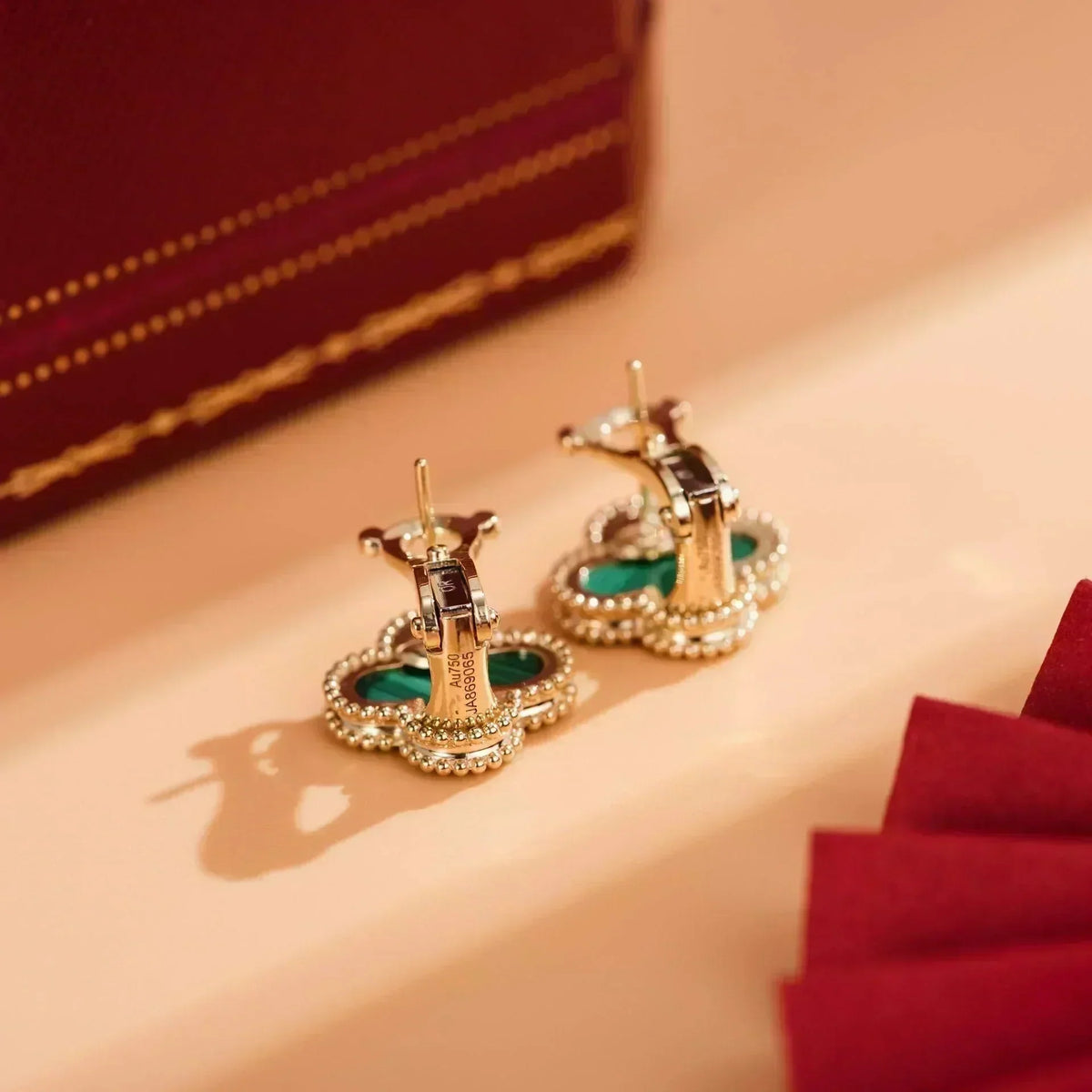 [⭐Lioran]CLOVER MEDIUM 1 MOTIFS MALACHITE  EARRINGS