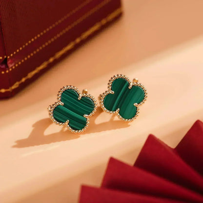 [⭐Lioran]CLOVER MEDIUM 1 MOTIFS MALACHITE  EARRINGS