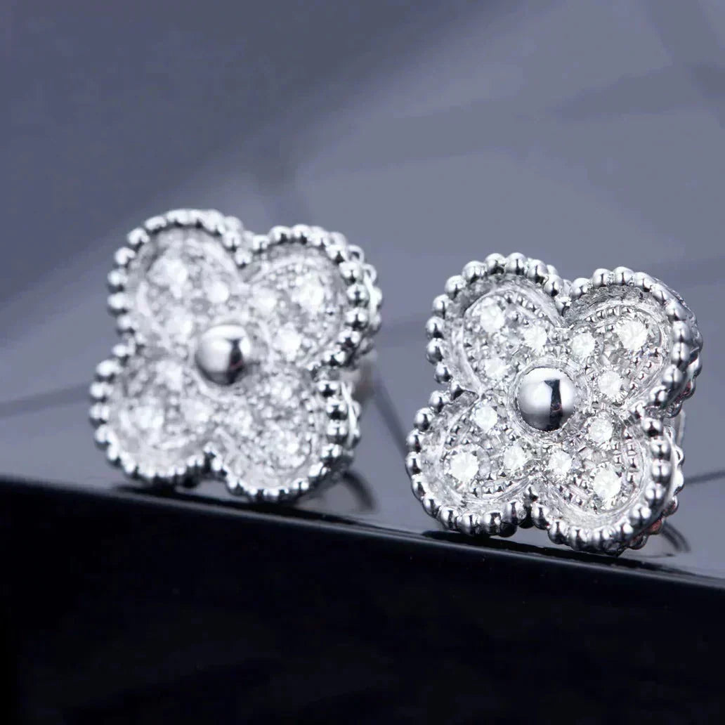 [⭐Lioran]CLOVER 1 MOTIFS DIAMOND STUD EARRINGS SILVER
