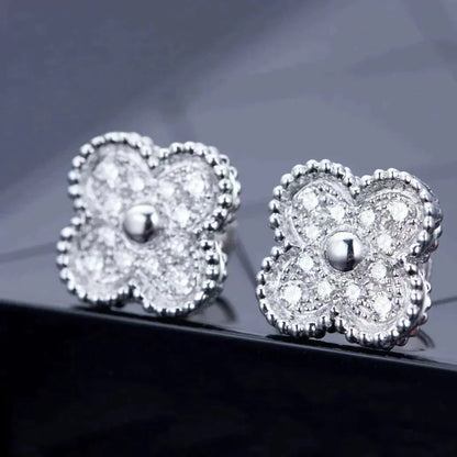 [⭐Lioran]CLOVER 1 MOTIFS DIAMOND STUD EARRINGS SILVER