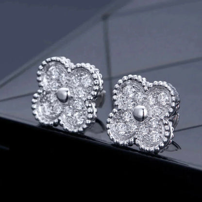 [⭐Lioran]CLOVER 1 MOTIFS DIAMOND STUD EARRINGS SILVER