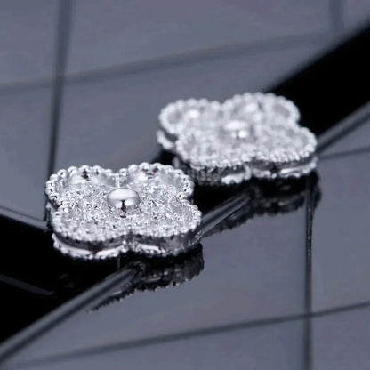 [⭐Lioran]CLOVER 1 MOTIFS DIAMOND STUD EARRINGS SILVER