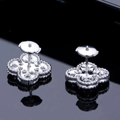 [⭐Lioran]CLOVER 1 MOTIFS DIAMOND STUD EARRINGS SILVER