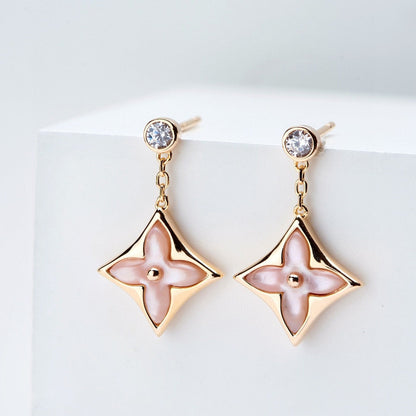 [⭐Lioran]DOUBLE STAR PINK GOLD MOP DROP EARRINGS
