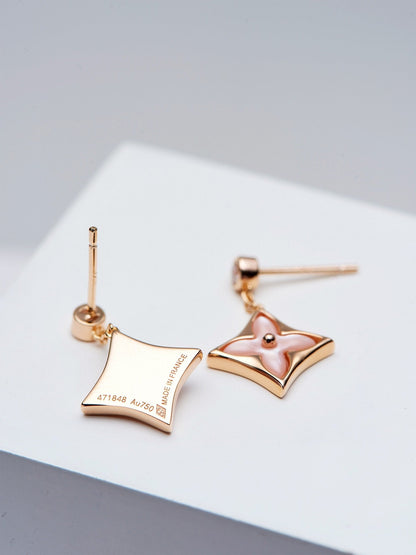 [⭐Lioran]DOUBLE STAR PINK GOLD MOP DROP EARRINGS