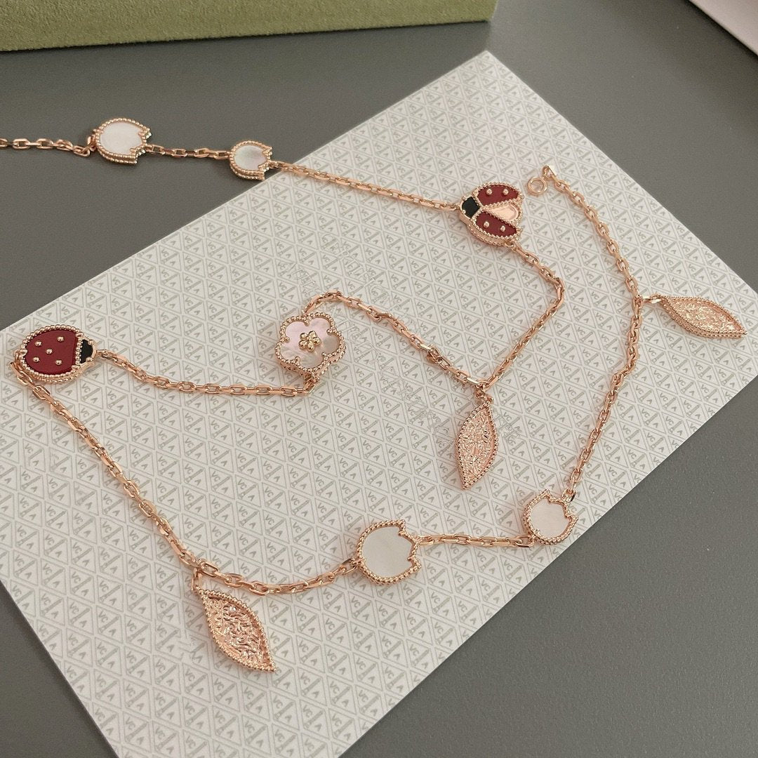 [⭐Lioran]LUCKY SPRING 15 MOTIFS ROSE GOLD NECKLACE