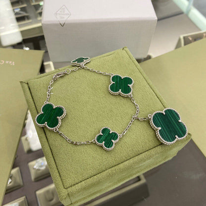 [⭐Lioran]CLOVER 5 MOTIFS SIVLER MALACHITE BRACELET