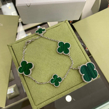 [⭐Lioran]CLOVER 5 MOTIFS SIVLER MALACHITE BRACELET