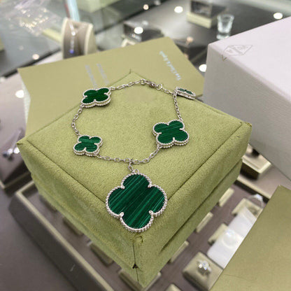 [⭐Lioran]CLOVER 5 MOTIFS SIVLER MALACHITE BRACELET
