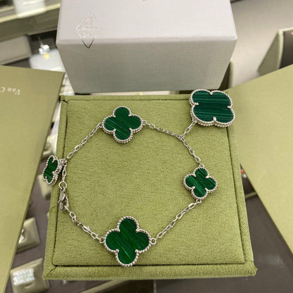[⭐Lioran]CLOVER 5 MOTIFS SIVLER MALACHITE BRACELET
