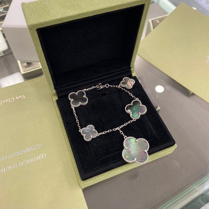[⭐Lioran]CLOVER 5 MOTIFS SIVLER DARK MOP BRACELET