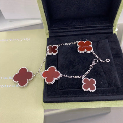 [⭐Lioran]CLOVER 5 MOTIFS SIVLER CARNELIAN BRACELET