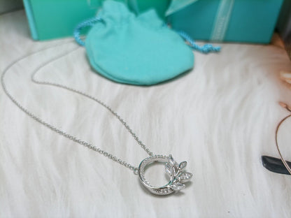 [Lioran]DIAMOND VINE CIRCLE PENDANT PLATINUM NECKLACE