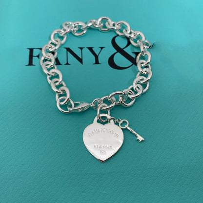 [Lioran]KEY HEART CARD CHUNKY INTERLOCKING BRACELET LENGTH