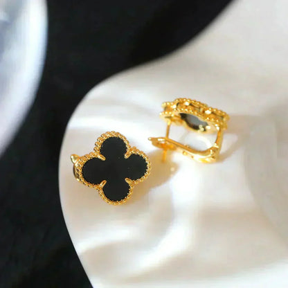 [⭐Lioran]CLOVER MEDIUM 1 MOTIFS  ONYX STUD EARRINGS