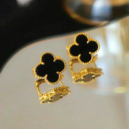 [⭐Lioran]CLOVER MEDIUM 1 MOTIFS  ONYX STUD EARRINGS