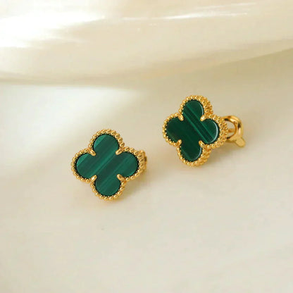 [⭐Lioran]CLOVER MEDIUM 1 MOTIFS MALACHITE  EARRINGS