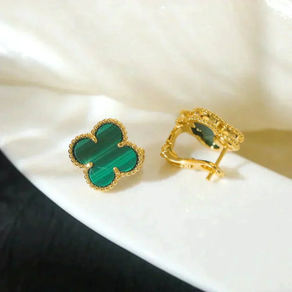[⭐Lioran]CLOVER MEDIUM 1 MOTIFS MALACHITE  EARRINGS
