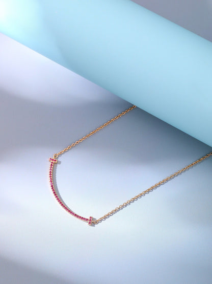[Lioran]BIG SMILE PEDANT PINK DIAMOND NECKLACE