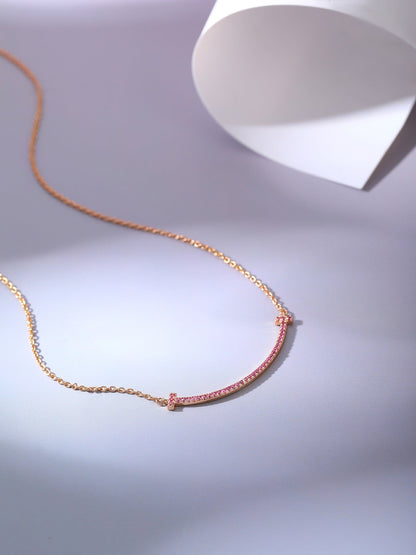 [Lioran]BIG SMILE PEDANT PINK DIAMOND NECKLACE