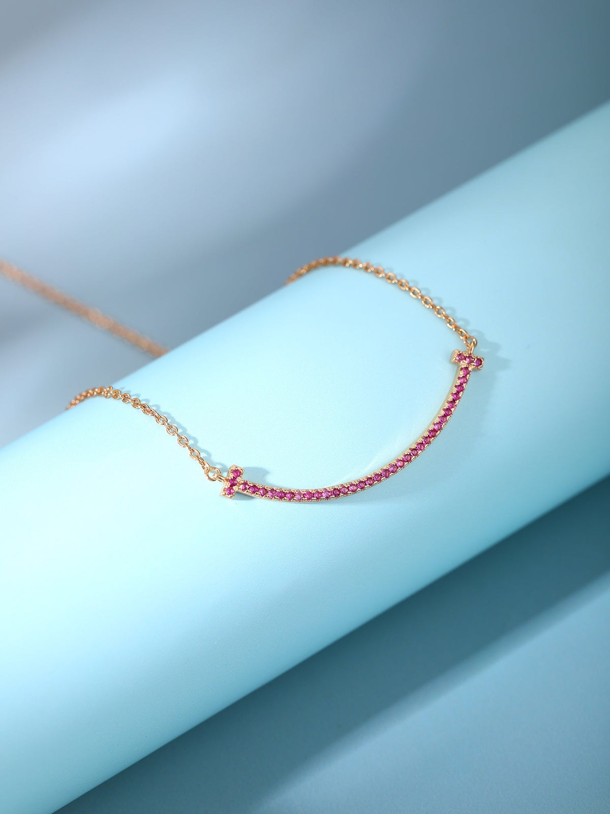 [Lioran]BIG SMILE PEDANT PINK DIAMOND NECKLACE