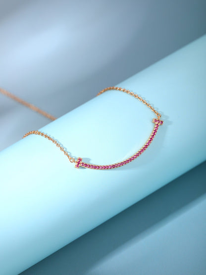 [Lioran]BIG SMILE PEDANT PINK DIAMOND NECKLACE