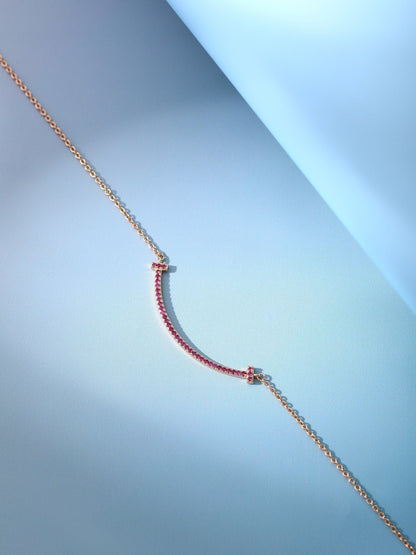 [Lioran]BIG SMILE PEDANT PINK DIAMOND NECKLACE