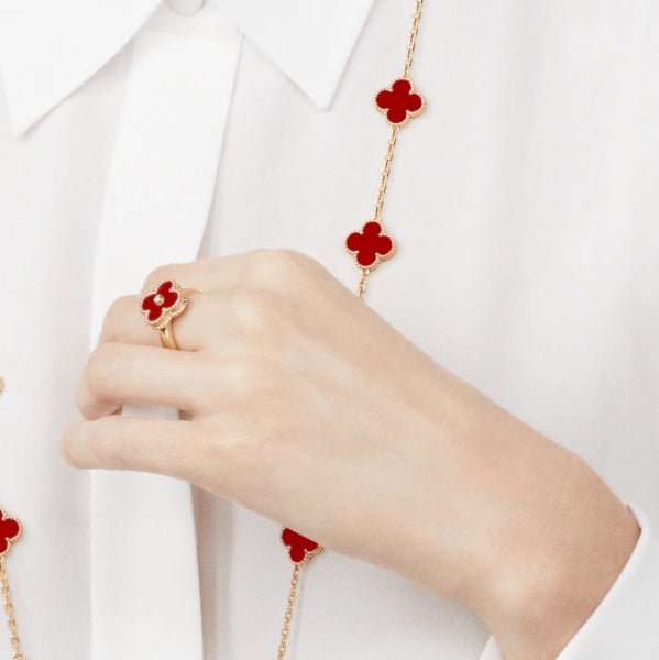 [⭐Lioran]CLOVER CARNELIAN RING ROSE GOLD DIAMOND