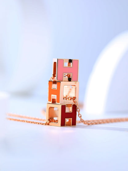 [⭐Lioran]H CAGE PINK GOLD NECKLACE