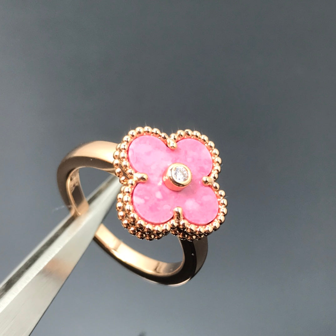 [⭐Lioran]CLOVER RHODONITE ROSE GOLD RING