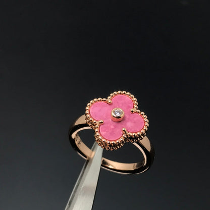 [⭐Lioran]CLOVER RHODONITE ROSE GOLD RING