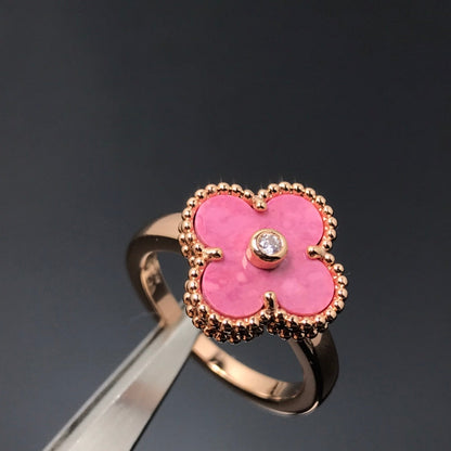 [⭐Lioran]CLOVER RHODONITE ROSE GOLD RING