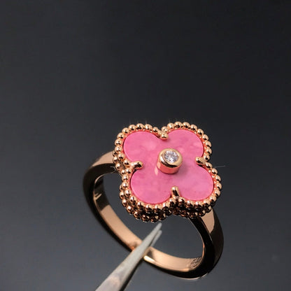 [⭐Lioran]CLOVER RHODONITE ROSE GOLD RING