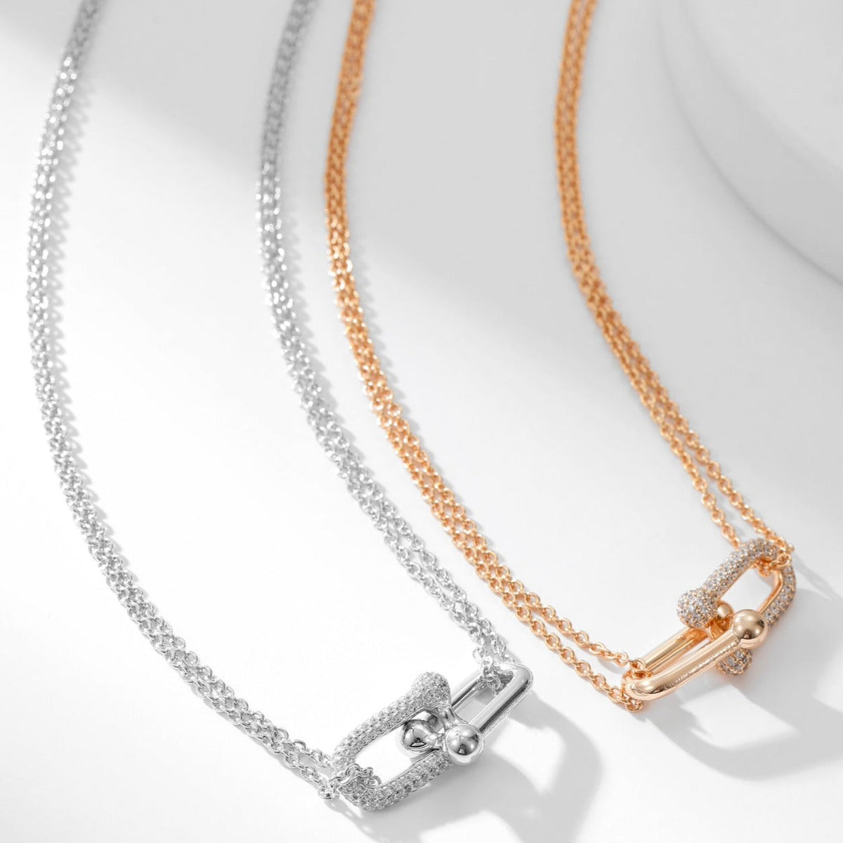 [Lioran]HARDWEAR DIAMOND PEDANT DOUBLE CHAIN NECKLACE