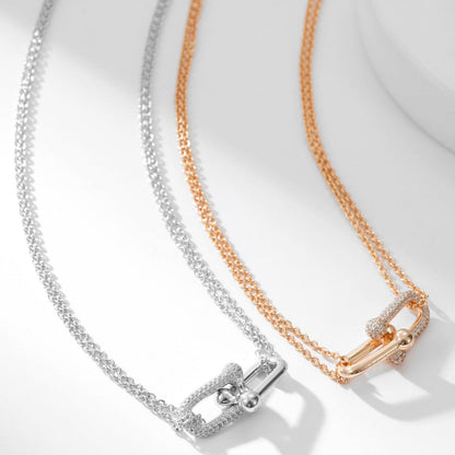 [Lioran]HARDWEAR DIAMOND PEDANT DOUBLE CHAIN NECKLACE