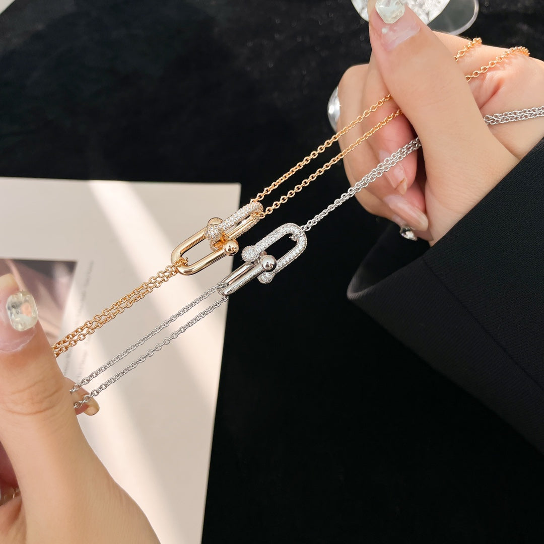 [Lioran]HARDWEAR DIAMOND PEDANT DOUBLE CHAIN NECKLACE