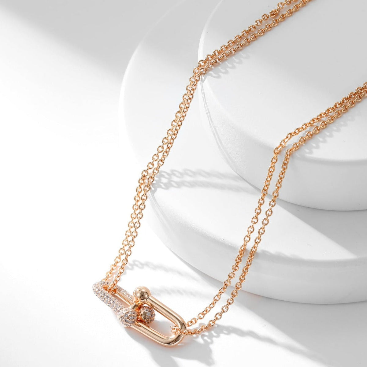 [Lioran]HARDWEAR DIAMOND PEDANT DOUBLE CHAIN NECKLACE