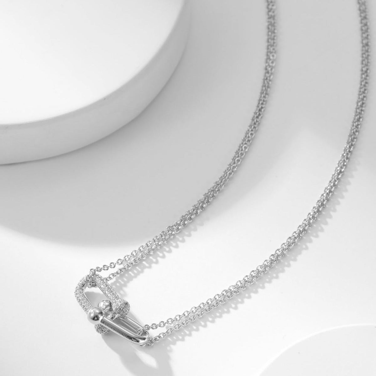 [Lioran]HARDWEAR DIAMOND PEDANT DOUBLE CHAIN NECKLACE
