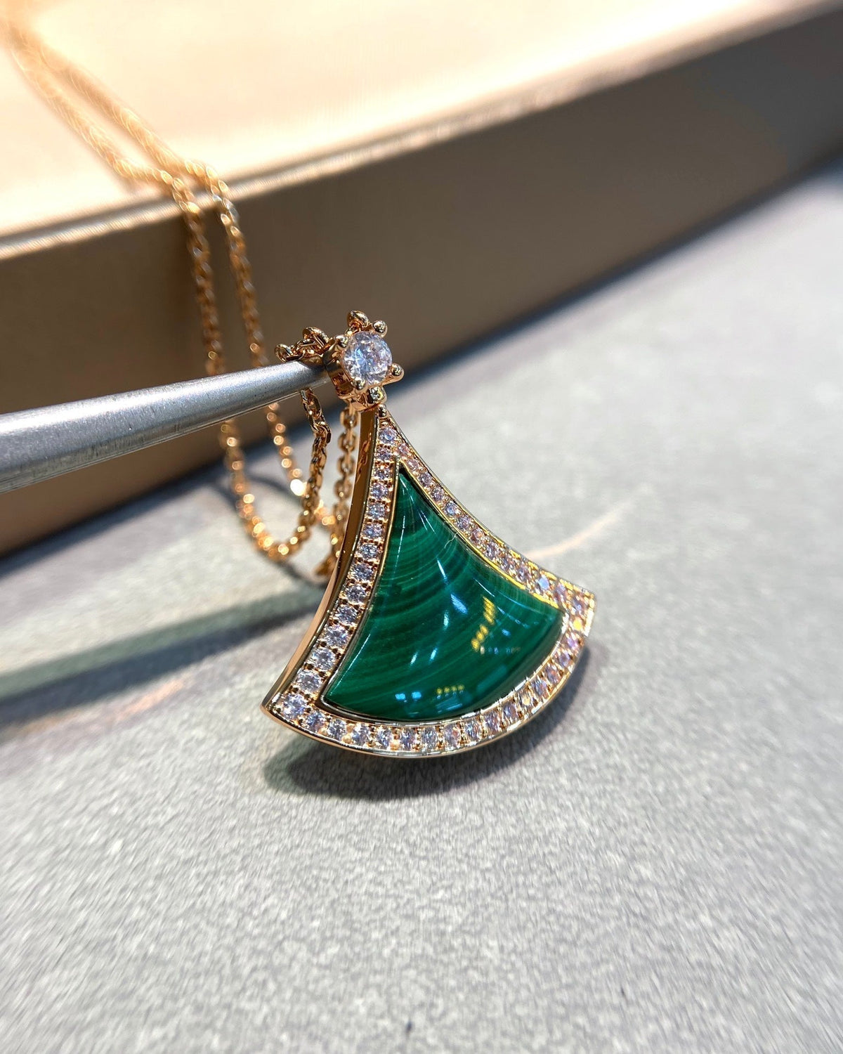 [⭐Lioran]DREAM MALACHITE DIAMOND PAVED PINK GOLD NECKLACE