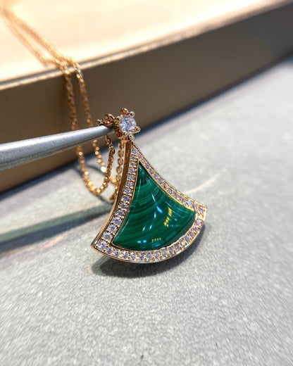 [⭐Lioran]DREAM MALACHITE DIAMOND PAVED PINK GOLD NECKLACE