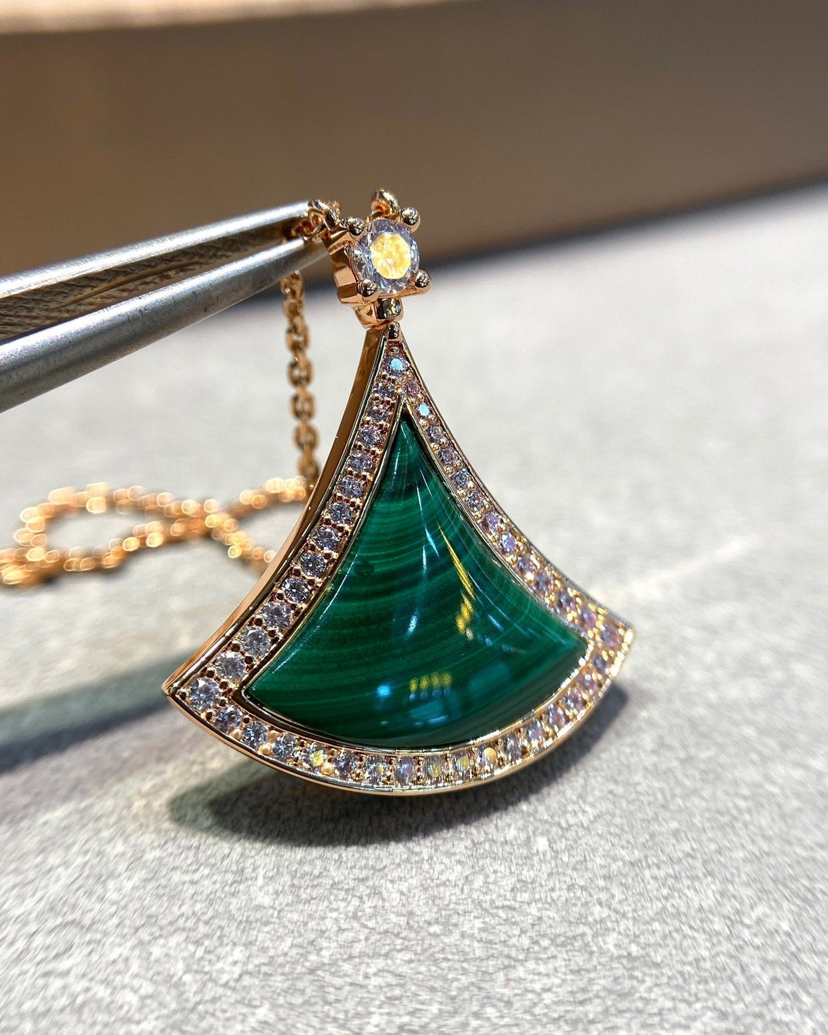 [⭐Lioran]DREAM MALACHITE DIAMOND PAVED PINK GOLD NECKLACE
