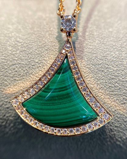 [⭐Lioran]DREAM MALACHITE DIAMOND PAVED PINK GOLD NECKLACE