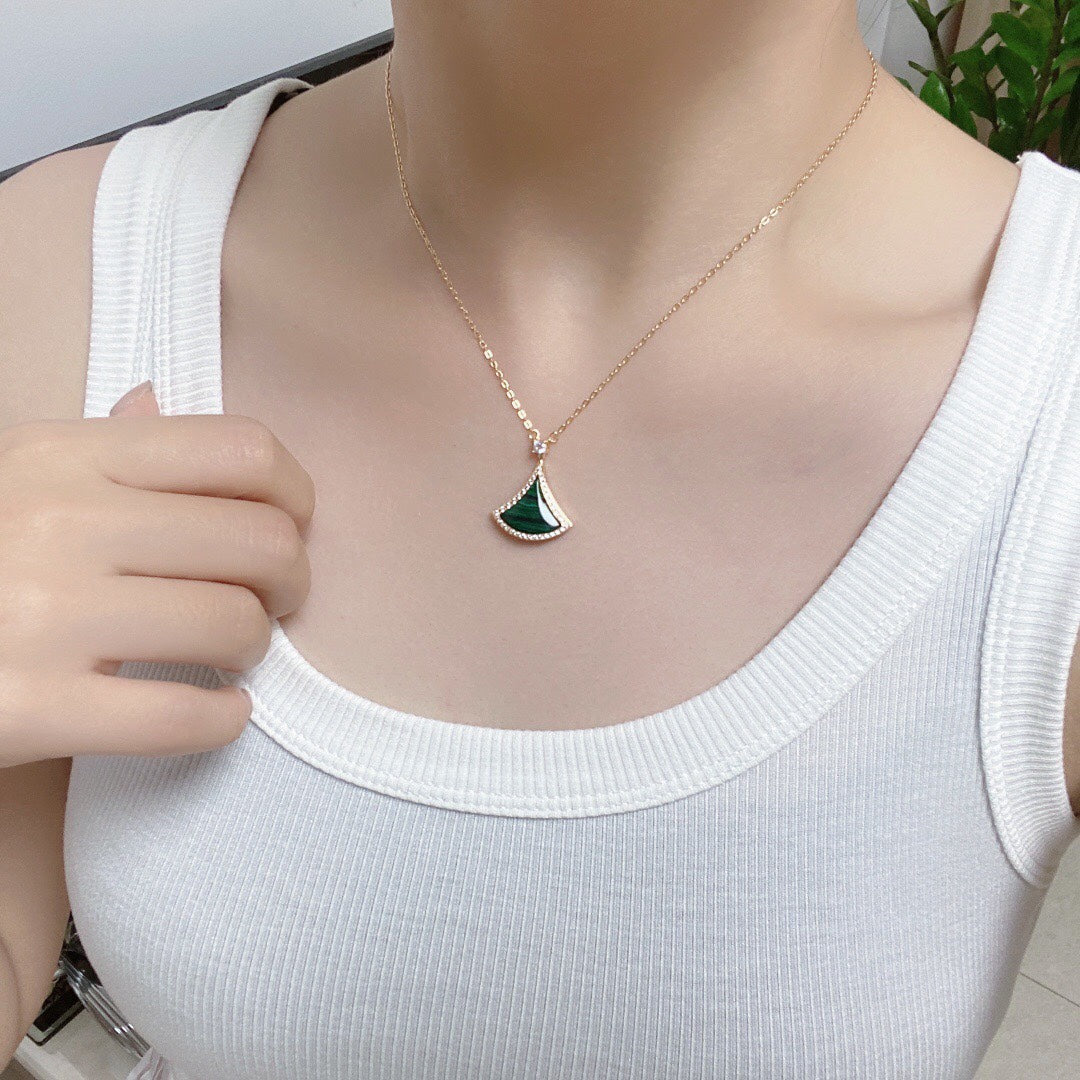 [⭐Lioran]DREAM MALACHITE DIAMOND PAVED PINK GOLD NECKLACE