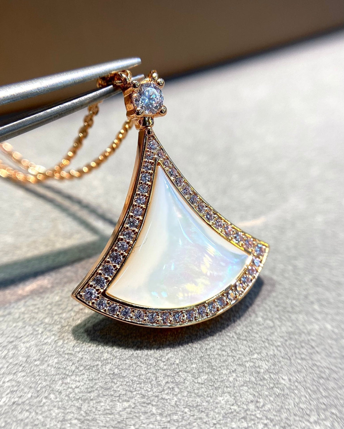 [⭐Lioran]DREAM MOP DIAMOND PAVED PINK GOLD NECKLACE