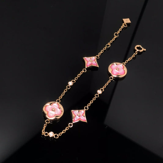 [⭐Lioran]STAR AND SUN 4 MOTIF PINK MOP PINK GOLD BRACELET