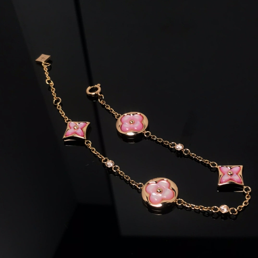 [⭐Lioran]STAR AND SUN 4 MOTIF PINK MOP PINK GOLD BRACELET