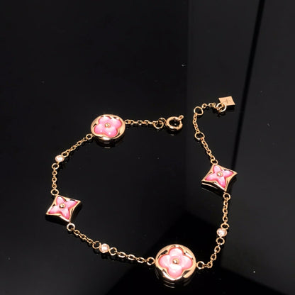[⭐Lioran]STAR AND SUN 4 MOTIF PINK MOP PINK GOLD BRACELET