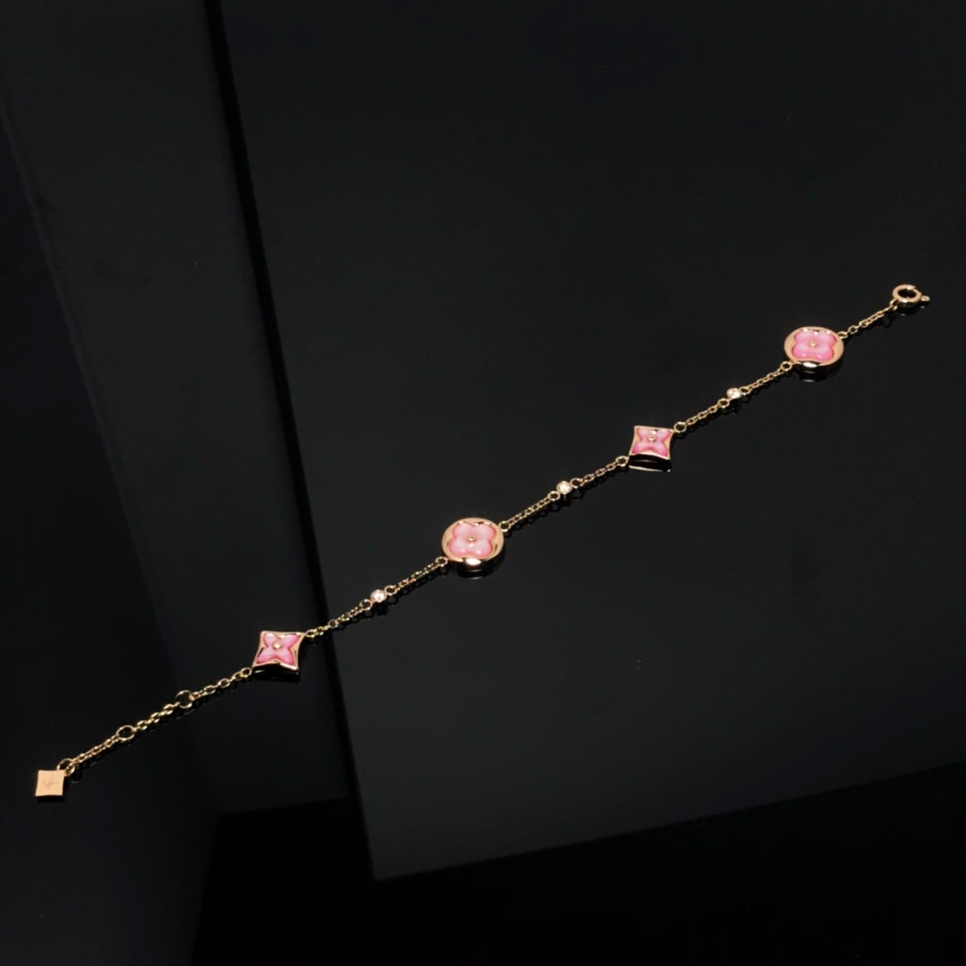 [⭐Lioran]STAR AND SUN 4 MOTIF PINK MOP PINK GOLD BRACELET