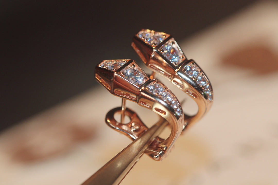 [⭐Lioran]SERPENT PINK GOLD DIAMOND EARRINGS