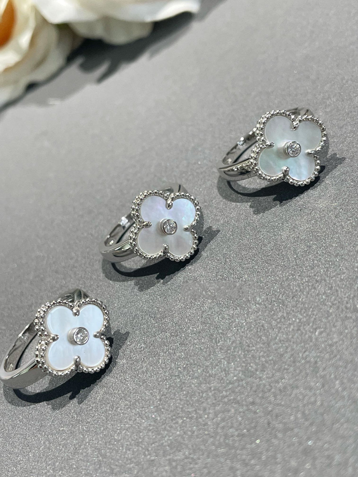 [⭐Lioran]CLOVER SILVER MOP DIAMOND RING